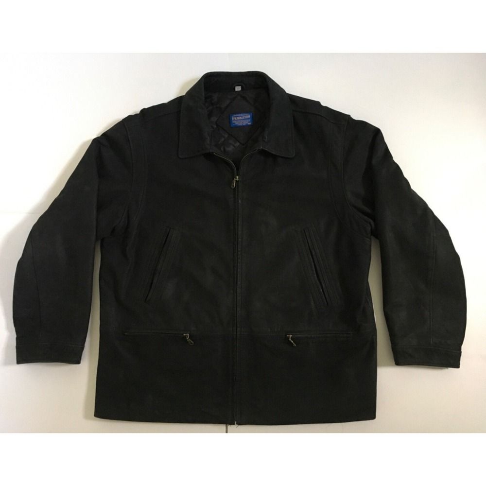 Pendleton Mens Sz XL Black Leather Coat Jacket Quilt Insulated Lined
